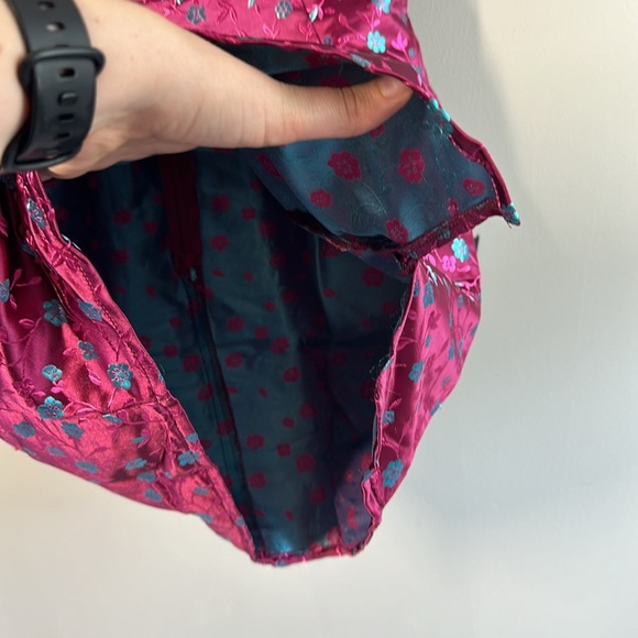 NWT Lulu’s Always Decadent Magenta Ditsy Floral Brocade Puff Sleeve Dress Small - Picture 12 of 16